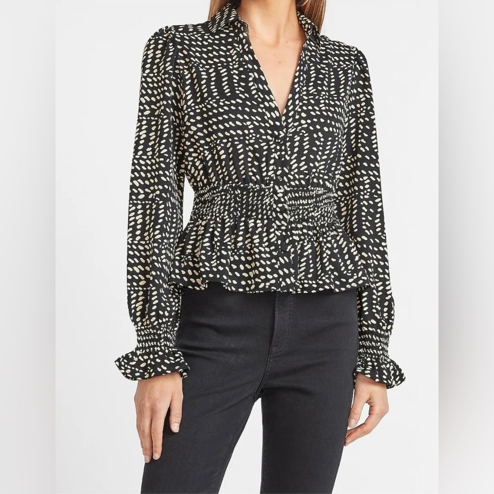 Express Smocked Waist Spotted Peplum Top, size Med US